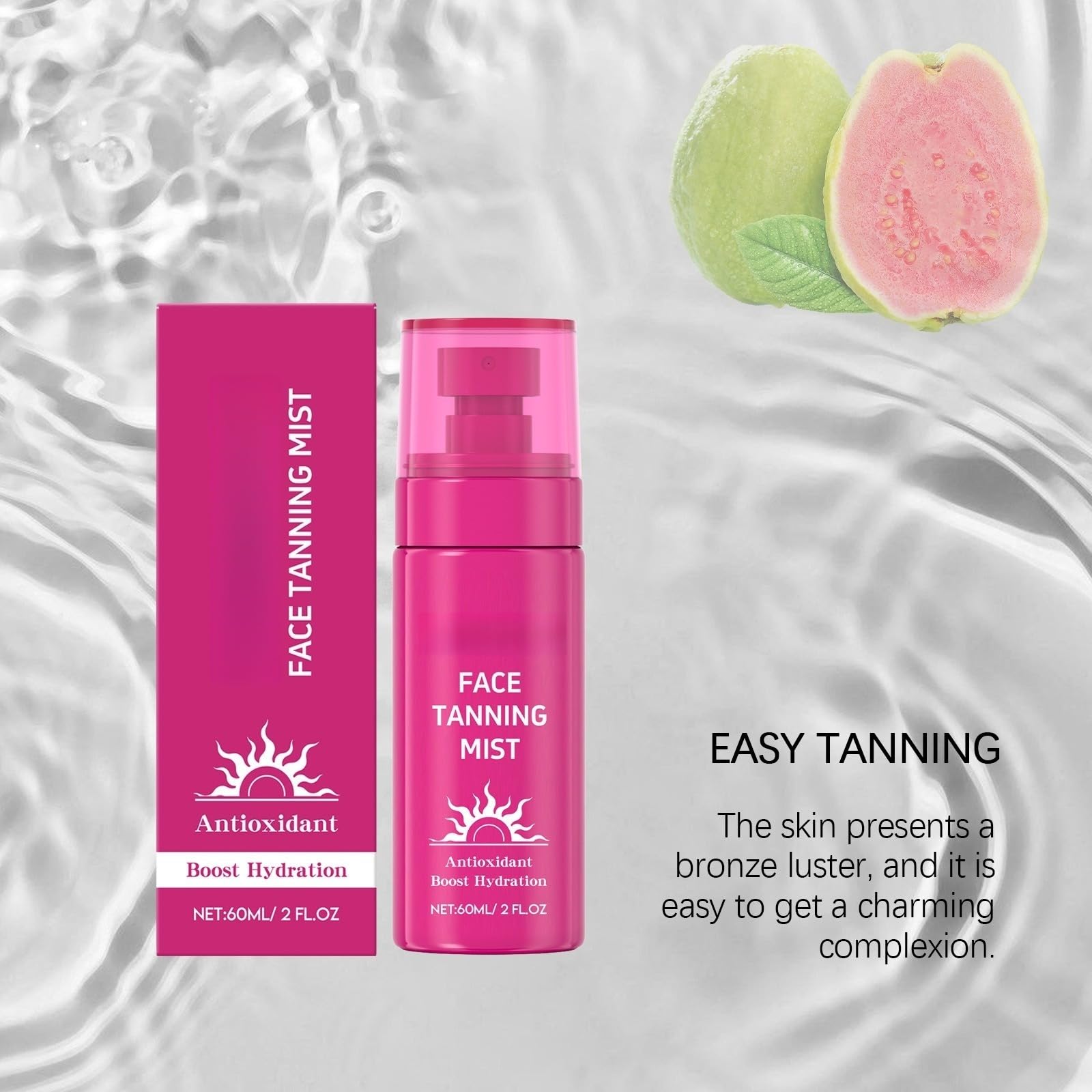 Selbstbräunender Gesichts-Spray, 60 ml, natürliches goldfarbenes Bräunungsspray, feuchtigkeitsspendend, antioxidativ, gleichmäßiger und heller Teint, schnelle Absorption, nicht fettend, langer Halt