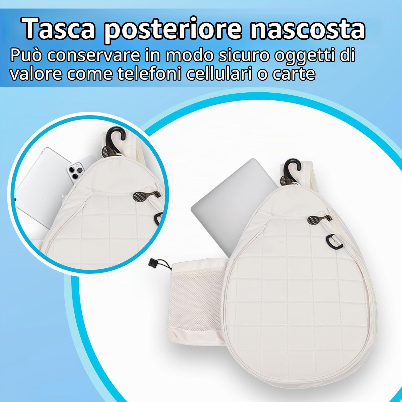Borsa da Tennis Zaino Leggero Borsa a Tracolla Imbottitura in Schiuma Paddle per Pickleball Separazione da Asciutto e Bagnato