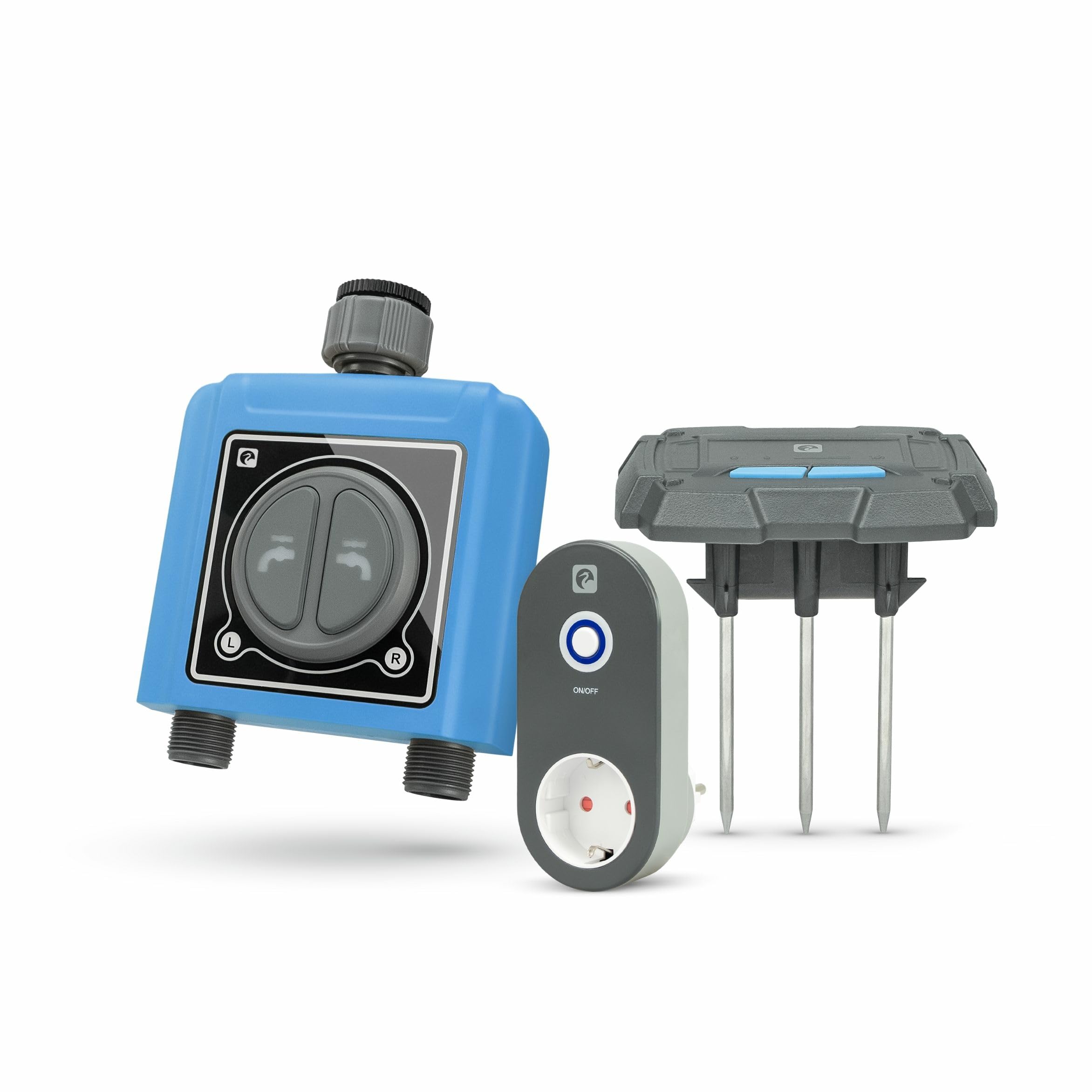 Garza Smart - Programmatore di irrigazione 2 Zone Automatico WiFi con Presa hub Intelligente aggiuntiva e sensore di umidità e Temperatura, regolatore di cicli di irrigazione per Esterno, WiFi 2.4