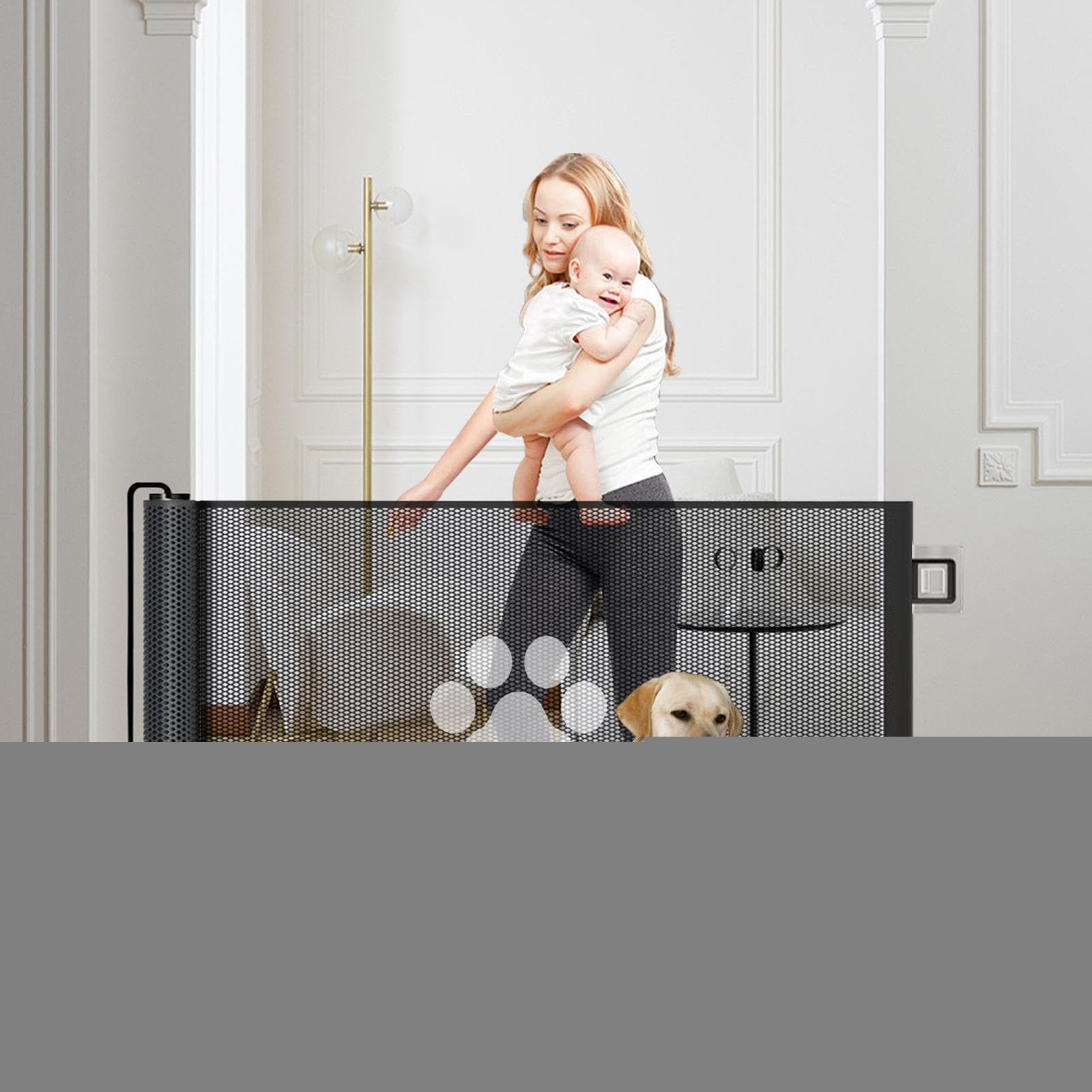 Griglia di sicurezza per bambini per scale – Griglia retrattile per animali domestici – Divisorio per porte della cameretta dei bambini, cantina, cucina, esterno, sala giochi, scale