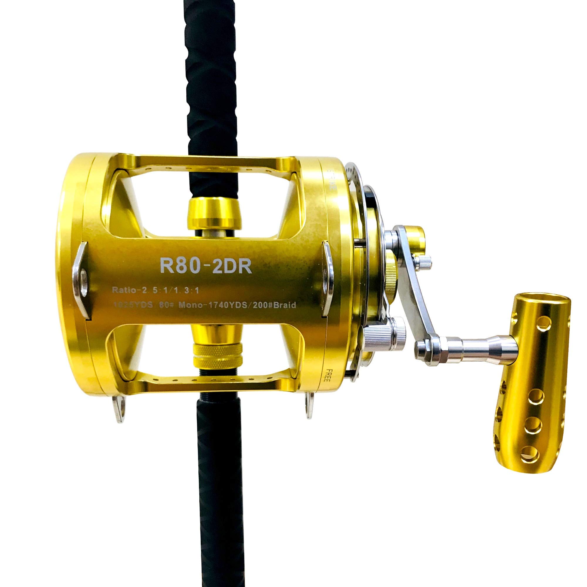 EatMyTackle 80W 2-Speed Reel on 5.5ft Heavy Power Casting Rod for Marlin, Yellowfin Tuna, Wahoo