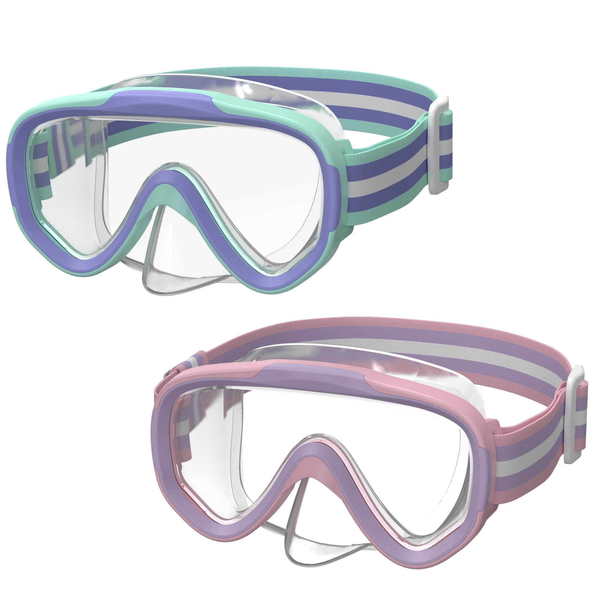 ACURE Gafas de natación para niños y niñas de 3 a 14 años, juego de máscara de esnórquel antivaho con cubierta para la nariz y correa de tela, máscara de buceo para niños en piscina para jóvenes