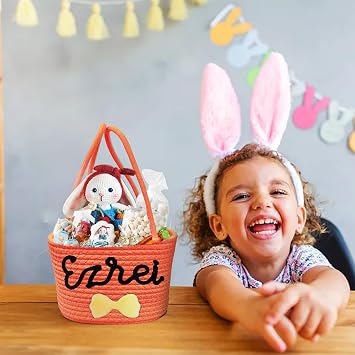 Personalized Easter Basket with Name Custom Woven Easter Egg Baskets Customized Easter Buckets Gifts with Handle for Party Gifts