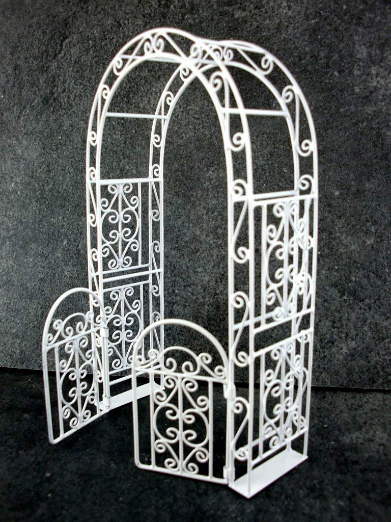Melody jane Miniatura per Casa Delle Bambole Mobili da Giardino Bianco Filo Ferro Battuto Mandrino Arco con Gates