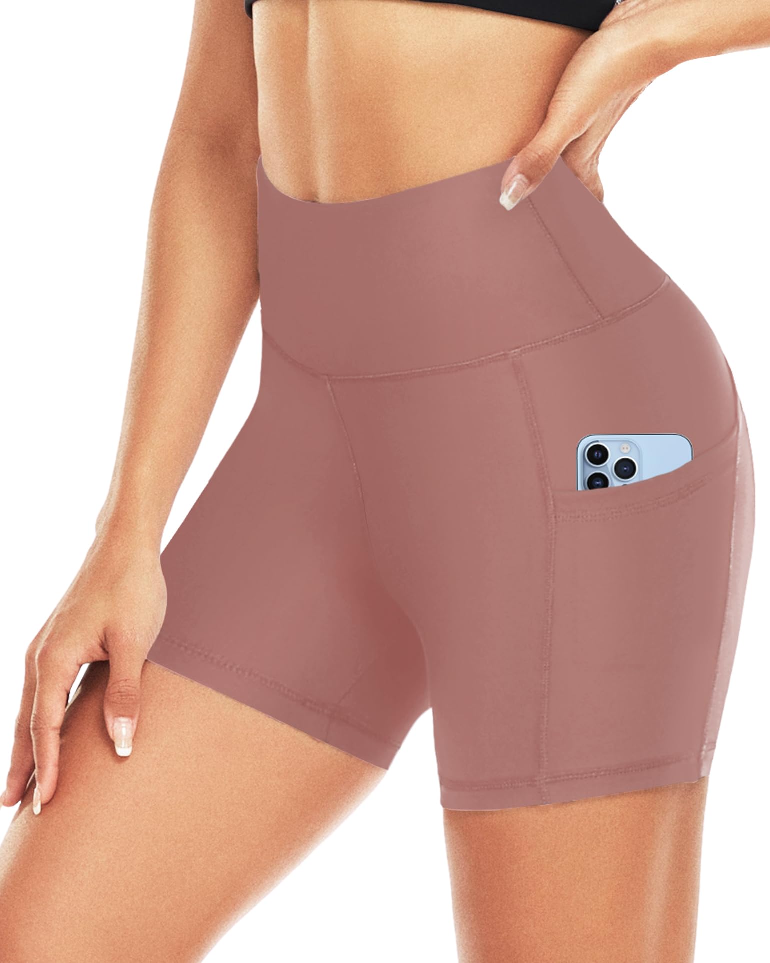 ACTINPUT Radlerhose Damen mit Taschen High Waist Sport Kurze Hose Blickdicht Yoga Shorts Hotpants Laufshorts Sommer