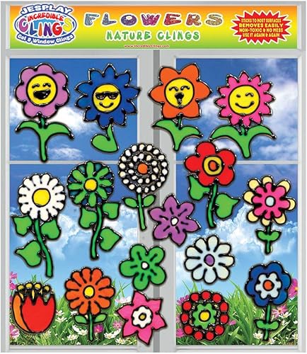 Calcomanías de gel reutilizables con diseño de flores para niños, girasol, rosa, tulipán, margaritas, para el hogar, avión, aula, guardería