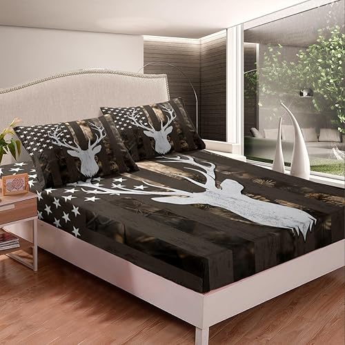 Miniatura 3 de Juego de sábanas con estampado camuflaje de la bandera estadounidense tamaño King, de Castle Fairy. Juego de ropa de cama de lujo de microfibra