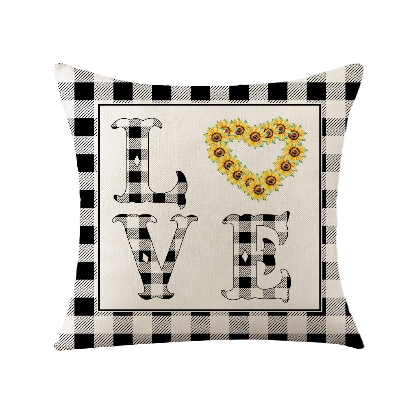 Sofa Fundas Cojines 55x55 Pack de 4 Cuadrado,Funda de Almohada Lino con Cremallera Invisible,Funda de Cojín Decoración para Hogar Sala Cama Jardín Silla Coche-Girasol a Cuadros