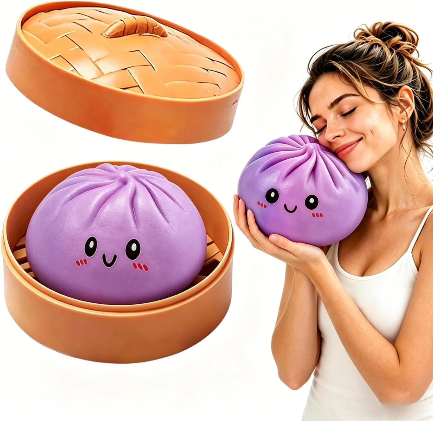 Dumpling Squishy Gigante, 25 CM Jumbo Extra Large Big Dumpling Palla Antistress con Scatola per Cottura a Vapore, Originale mistero carino morbido sensoriale per alleviare l'ansia (lilla, 15 CM)