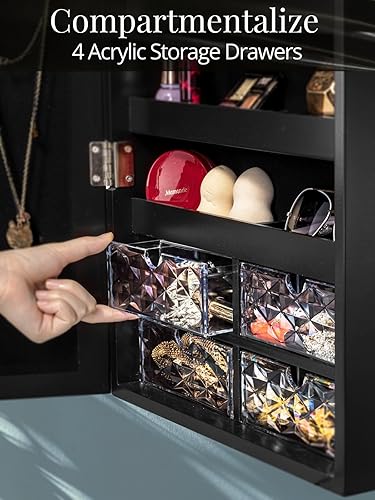 Miniatura 4 de LUXFURNI Armario de joyería con espejo de pie con luces LED, espejo de longitud completa con almacenamiento, armario de joyería con cerradura