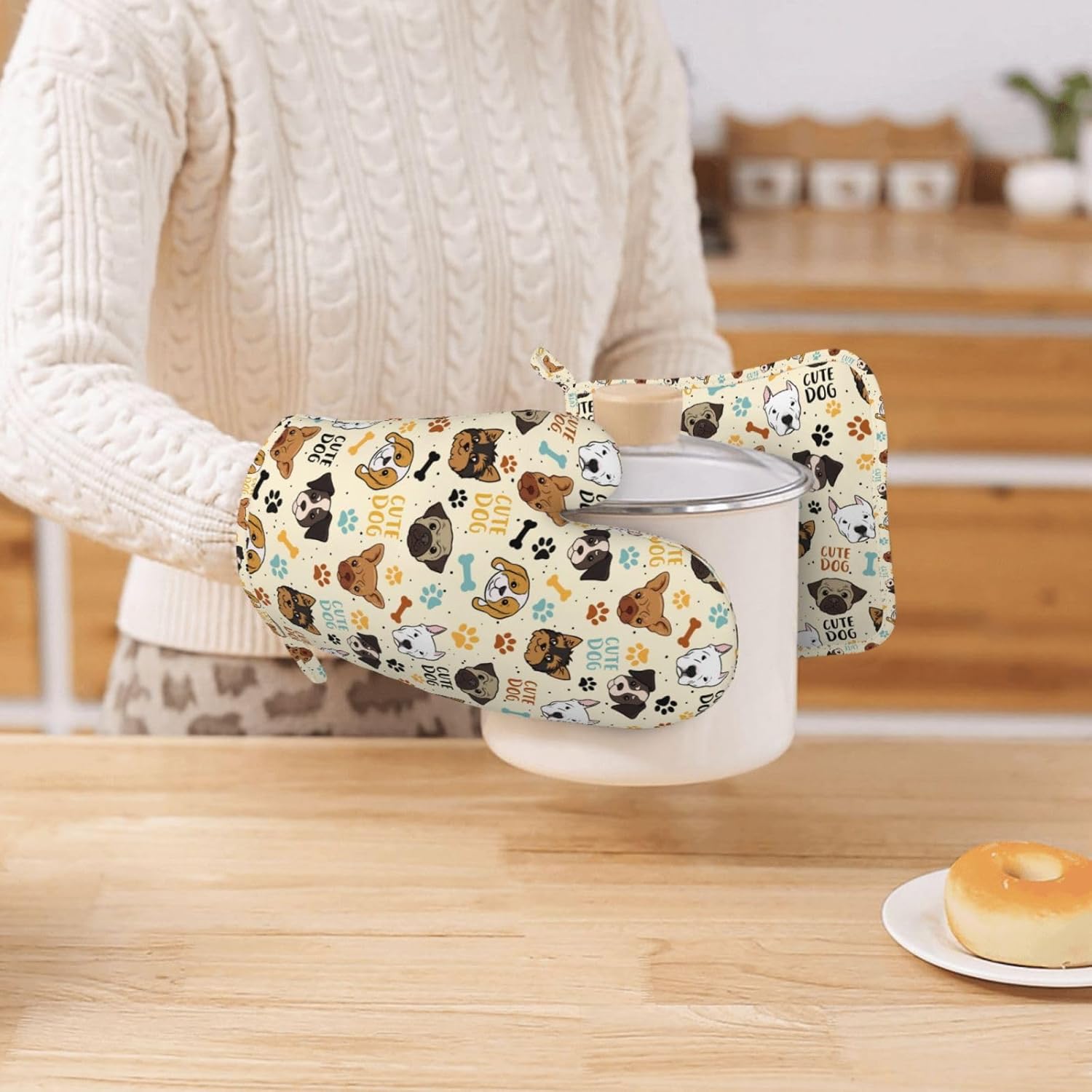 Cute Dog Oven Mitts and Pot Holders Set - Heat Resistant (500°F) Non-Slip Silicone Kitchen Gloves for Cooking, Baking, Grilling & BBQ - Kitchen Accessories for Women/Men, Gift Idea - Image 2