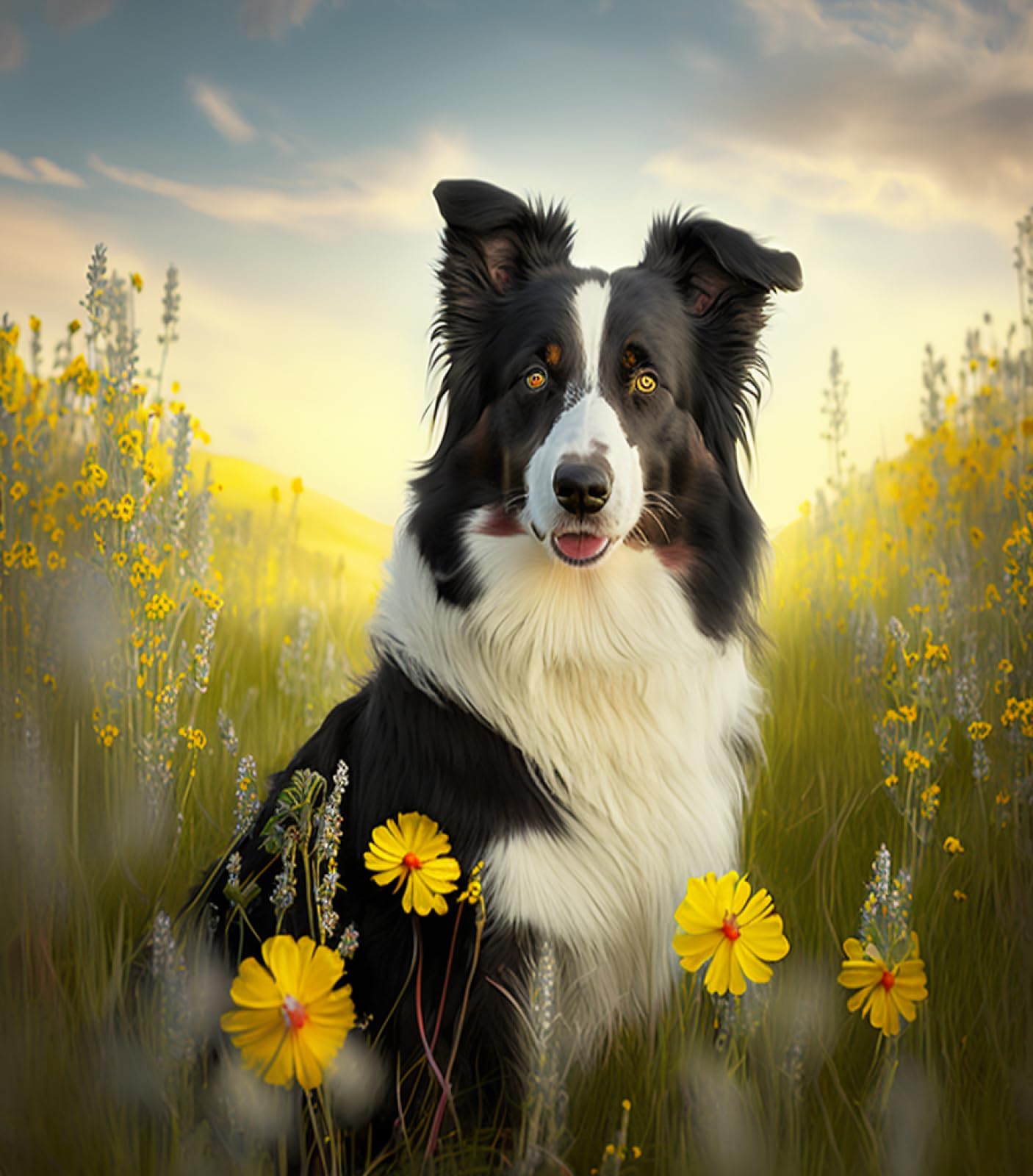 Ccfqiangtie Paint by Numbers for Adults,Field Landscape,Border Collie,DIY Digital Paint by Numbers Kits for Children,Adult Beginners,40x50cm