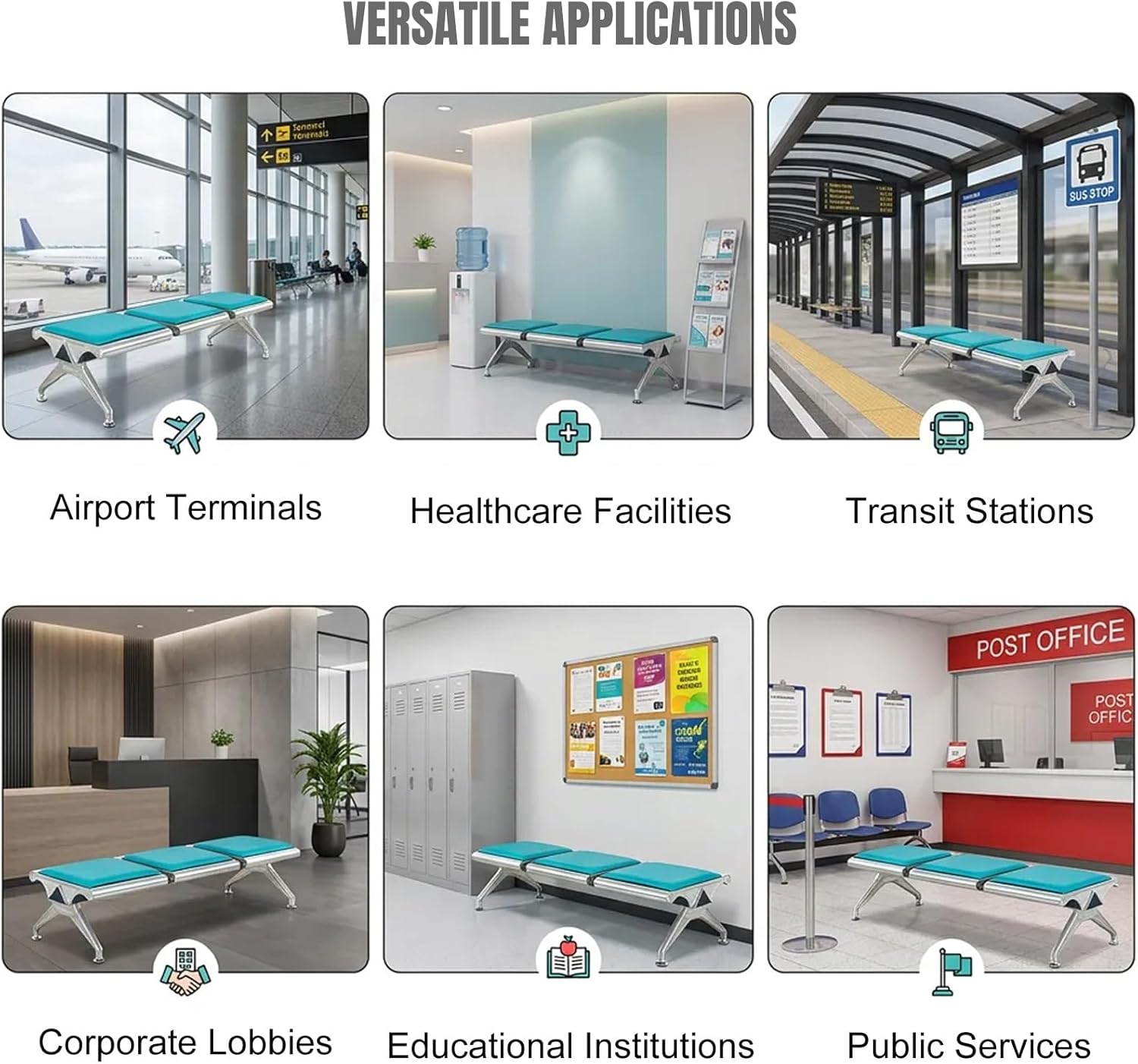 Waiting Room Chairs, Heavy Duty Office Guest Reception Bench, Durable PU Leather Lobby Chairs for Office, Hospital, Airport, Conference(Silver,1 Seat)