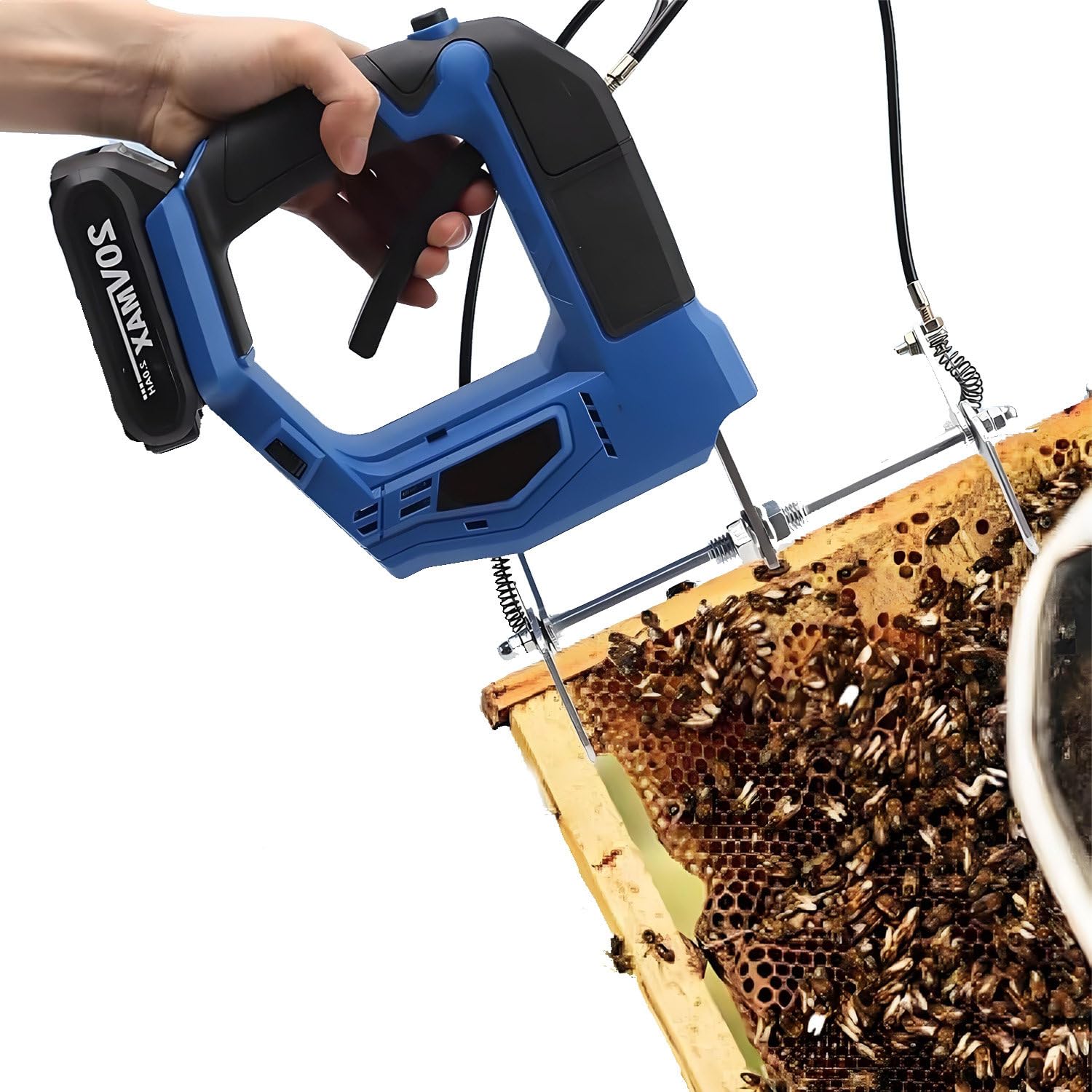 Smielatore elettrico per api a 4 velocità, 150 W, con pinza per scuotimento della milza, peso di serraggio fino a 8 kg, ampiamente utilizzato in aziende agricole, pascoli e aree residenziali. Blue
