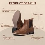 J's.o.l.e Men's Chelsea Cowboy Boots – Low Cut Round Toe Western Ankle, Wood Sole, Slip On Dress Casual Work Shoes Brown
