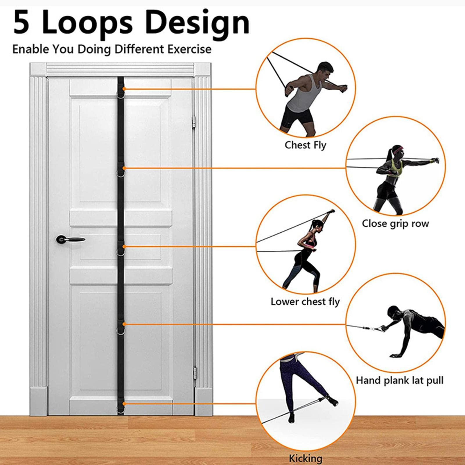 Keptfeet 5 Fasce per Esercizi Cinghie di Ancoraggio per Porta | Attacco multipunto per l'allenamento a casa - Posizioni Diverse per Costruire Muscoli Diversi per Uomini e Donne