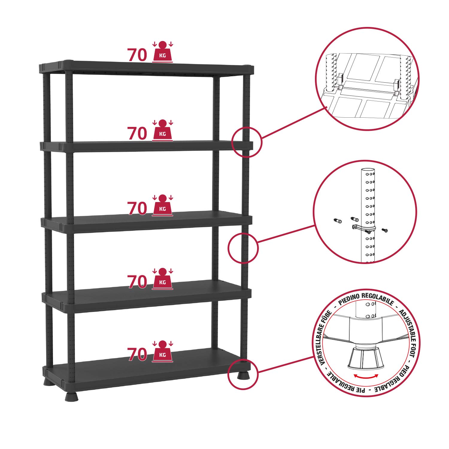 Terry, Scaffale 12045-5c, Scaffale Modulare a 5 Ripiani, da Interno Esterno. Materiale: Plastica, Dimensioni: 120x45x187,5 cm