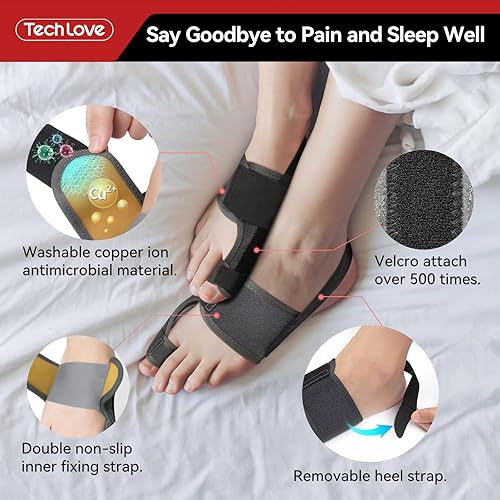 Miniatura 4 de Tech Love Corrector de juanetes para mujeres y hombres, 1 par, férula ajustable para juanetes con 2 barras angulares, almohadillas para alivio de