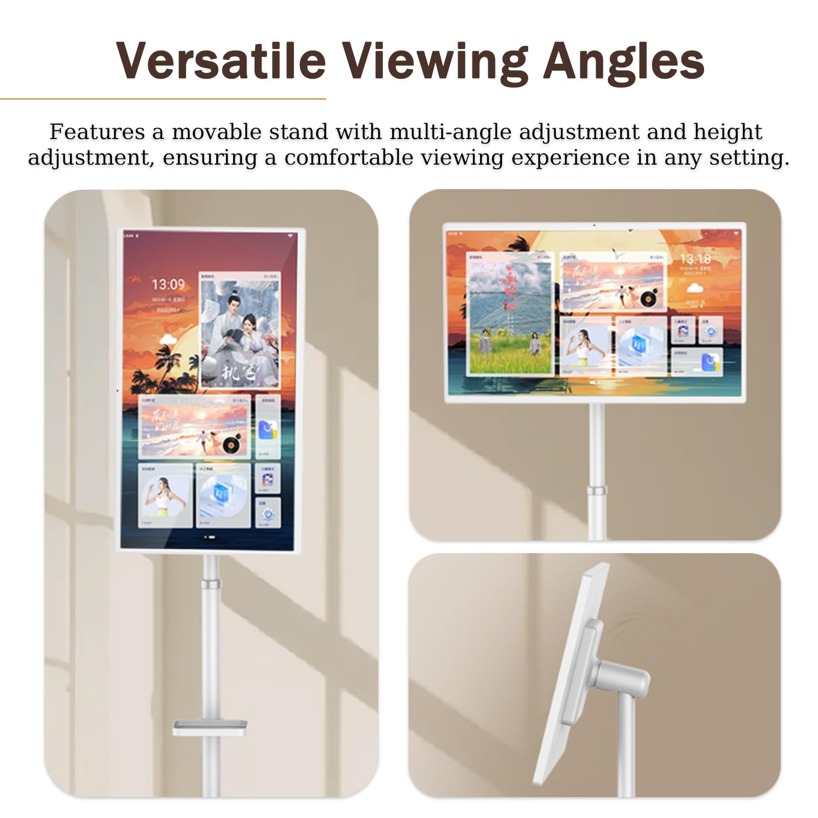TV Touchscreen - TV Portatile IPS FHD da 32 Pollici, Ruote a 360°, Supporto Regolabile in Altezza, Ideale per Cucinare, Allenarsi e videoconferenze