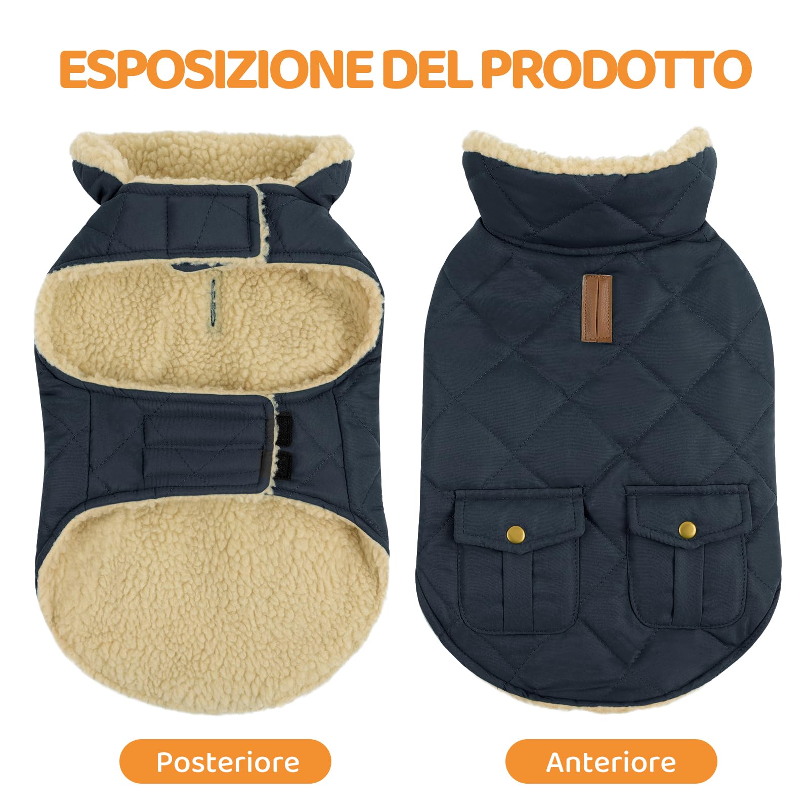 Queenmore Cappottino Cane Taglia Piccola Cappotto Cane Caldo Cappotto Impermeabile Per Cani Giubbotto Invernale Pile Vestiti Per Cani Bassotto Bulldog Francese Chihuahua, Blu, S