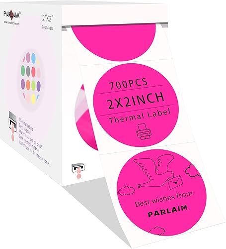 PARLAIM Etiquetas adhesivas térmicas redondas de 2 pulgadas, etiquetas adhesivas circulares autoadhesivas para impresora térmica, 700 calcomanías de