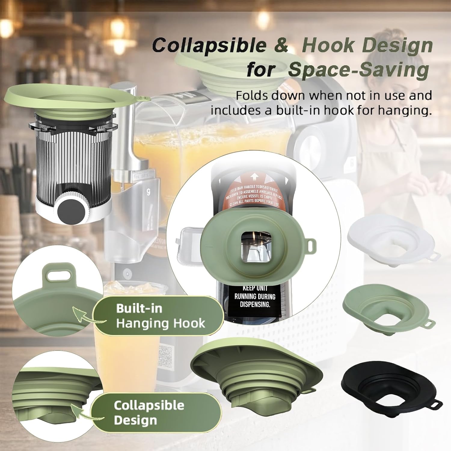 Anti-Splash Silicone Funnel Lid for Ninja Slushie Machine, Food Grade Cover Accessories for Creami NC300/501 (GREEN)