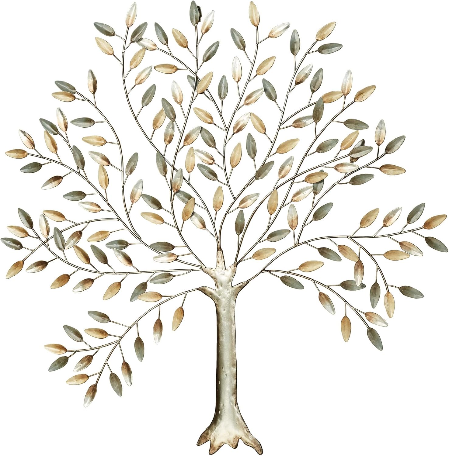 Enchanting Nature Metal Tree Wall Art | Metallic Champagne Gold, Silver, Bronze and Gray Leaves | Large Decorative Leaf Wall Sculpture