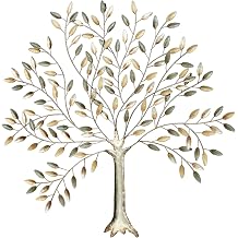 Enchanting Nature Metal Tree Wall Art | Metallic Champagne Gold, Silver, Bronze and Gray Leaves | Large Decorative Leaf Wall Sculpture