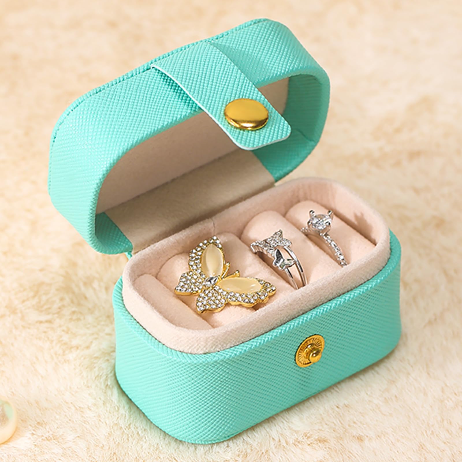 Mini Ring Storage Box Organizer Travel Jewelry Box Small Portable Jewelry Case Practical Travel Gift for Women Green