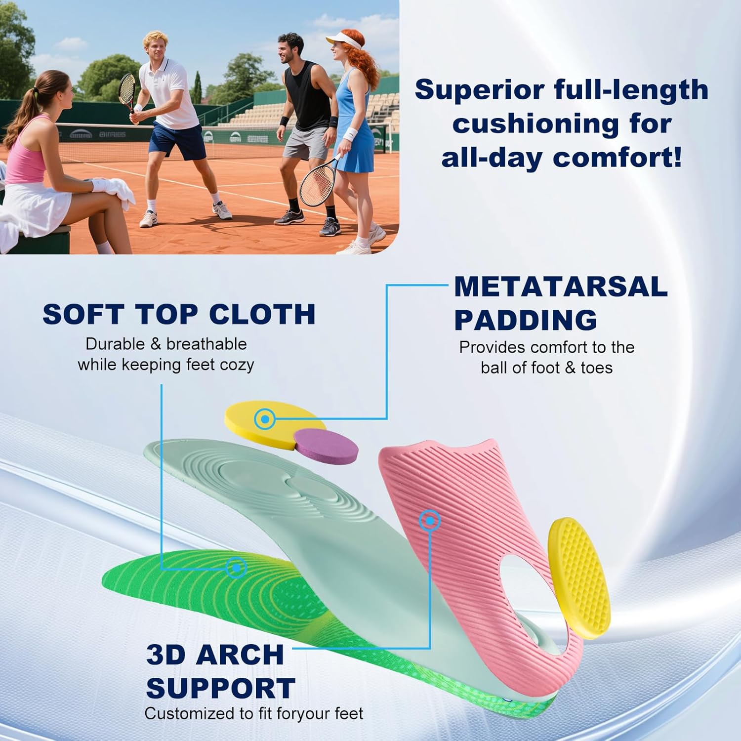 ZOVE Plantar Fasciitis Insoles for Unisex Extra Wide Width Shoe Insoles Arch Support Orthopedic Shoes Damping Apply Work and Sneakers 8833 Green 40-41 - Image 5