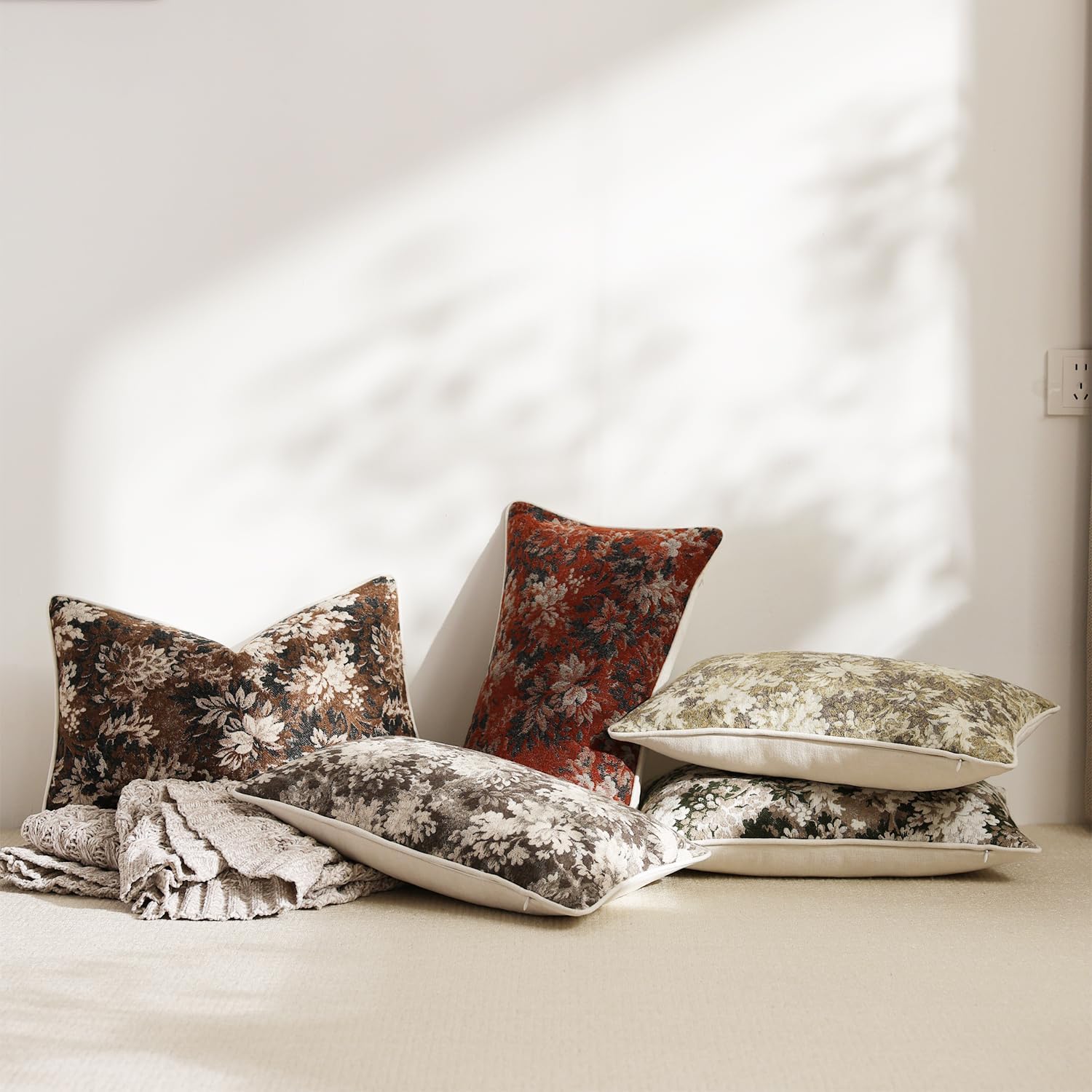 Pack of 2 Vintage Floral Pillow Covers 12x20 Boho Farmhouse Accents Chenille Rectangular Lumbar Decorative Throw Pillow Cases for Living Room Couch Bed Home Decor, Dark Brown - Image 5