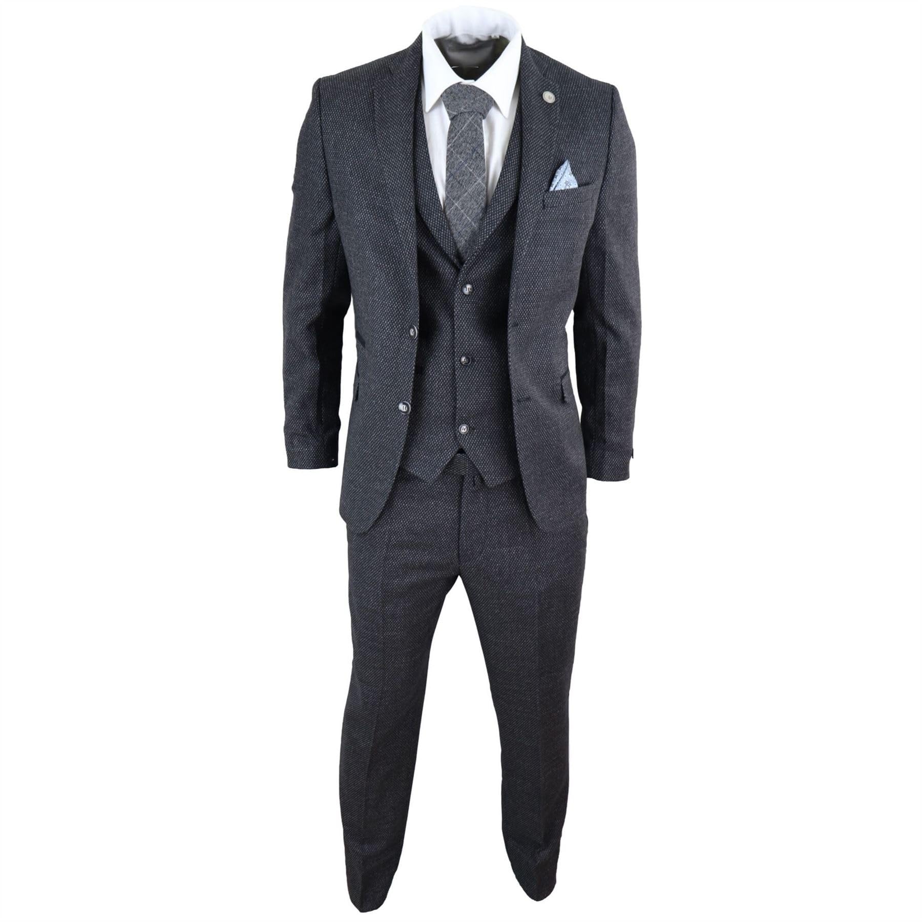 TruClothing.com Herrenanzug 3 Teilig Schwarz Tweed Design Blinders Klassisch