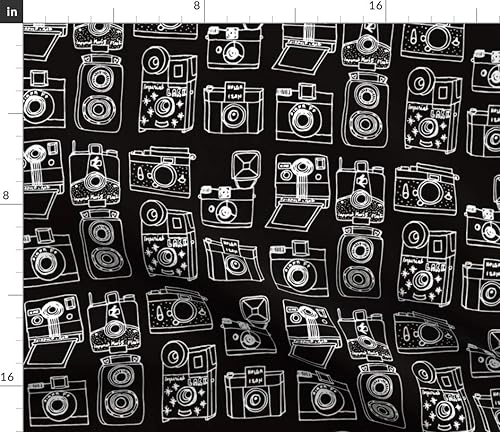 Miniatura 2 de Spoonflower Tela - Ilustración de cámara dibujada en blanco y negro vintage fotografía retro impresa en tela de algodón de firma de pétalos por The