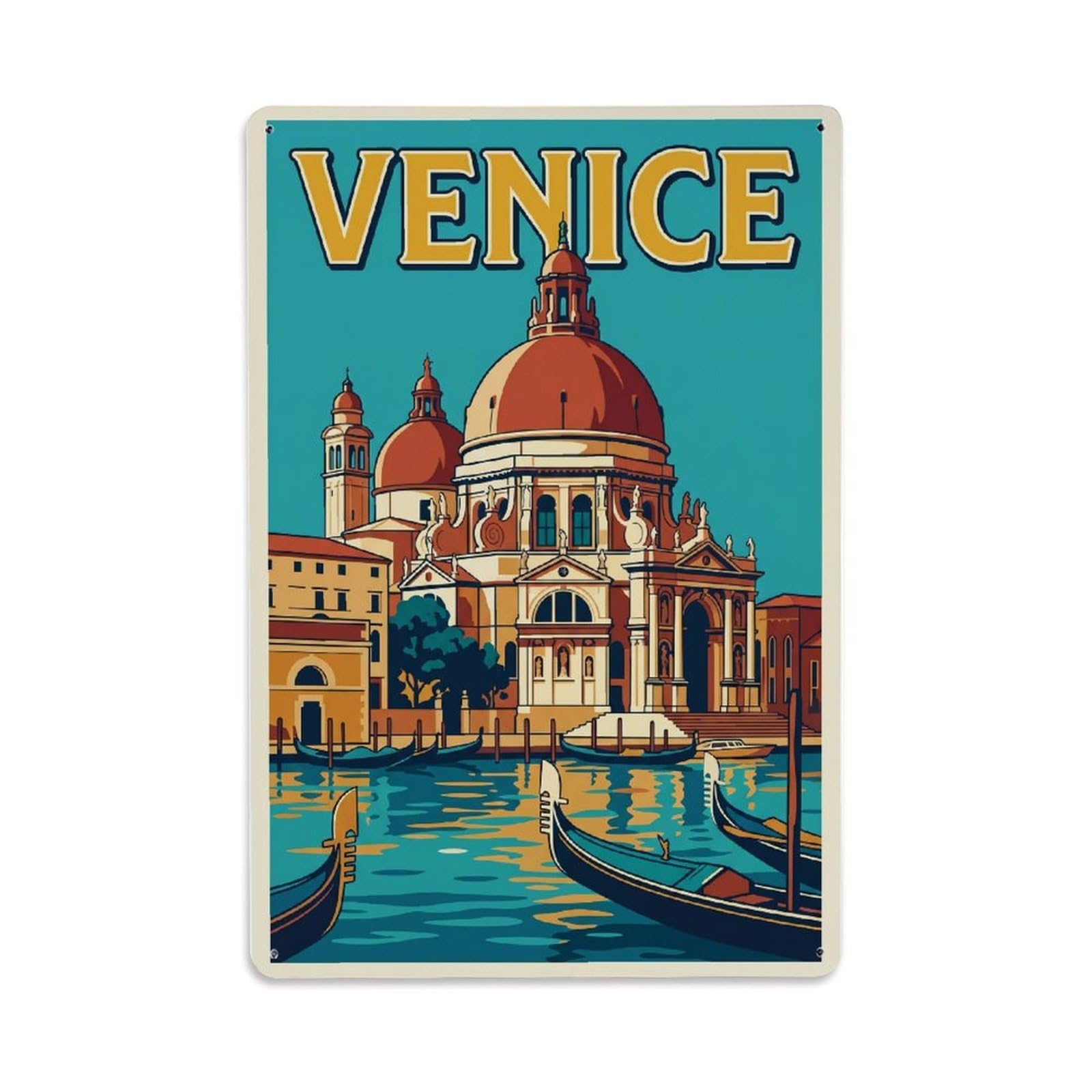 Vintage Travel Venice Santa Maria Della Salute Baroque Church Clean Italy Metal Tin Sign Plaque Wall Decor for Cafe, Club Bar, Office, Home Garden Metal Poster 8x12Inch