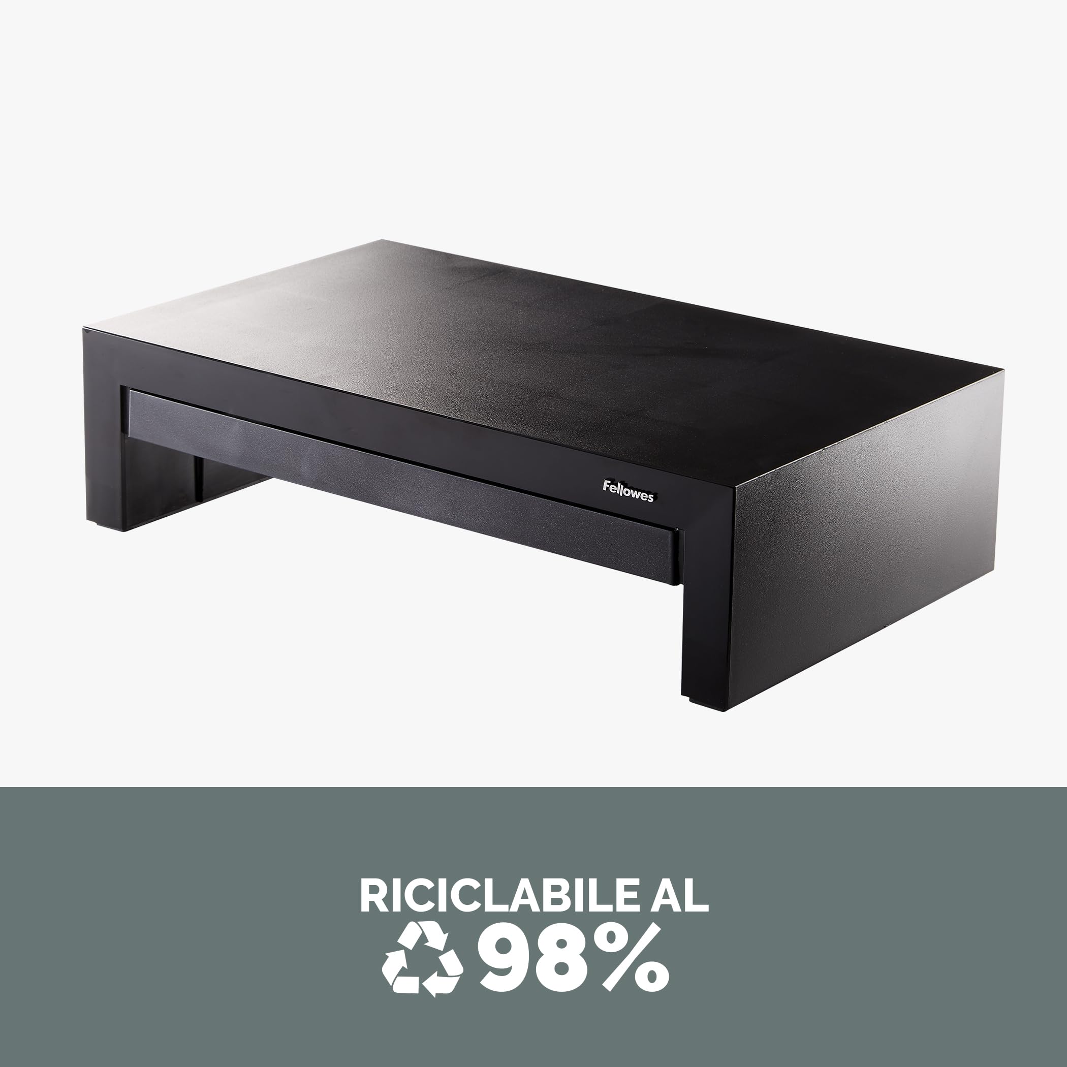 Fellowes Supporto monitor Designer Suites, supporto monitor scrivania regolabile in 3 altezze con cassetto integrato, rialzo monitor per computer, laptop, iMac, PC, notebook, peso massimo 18 kg, nero