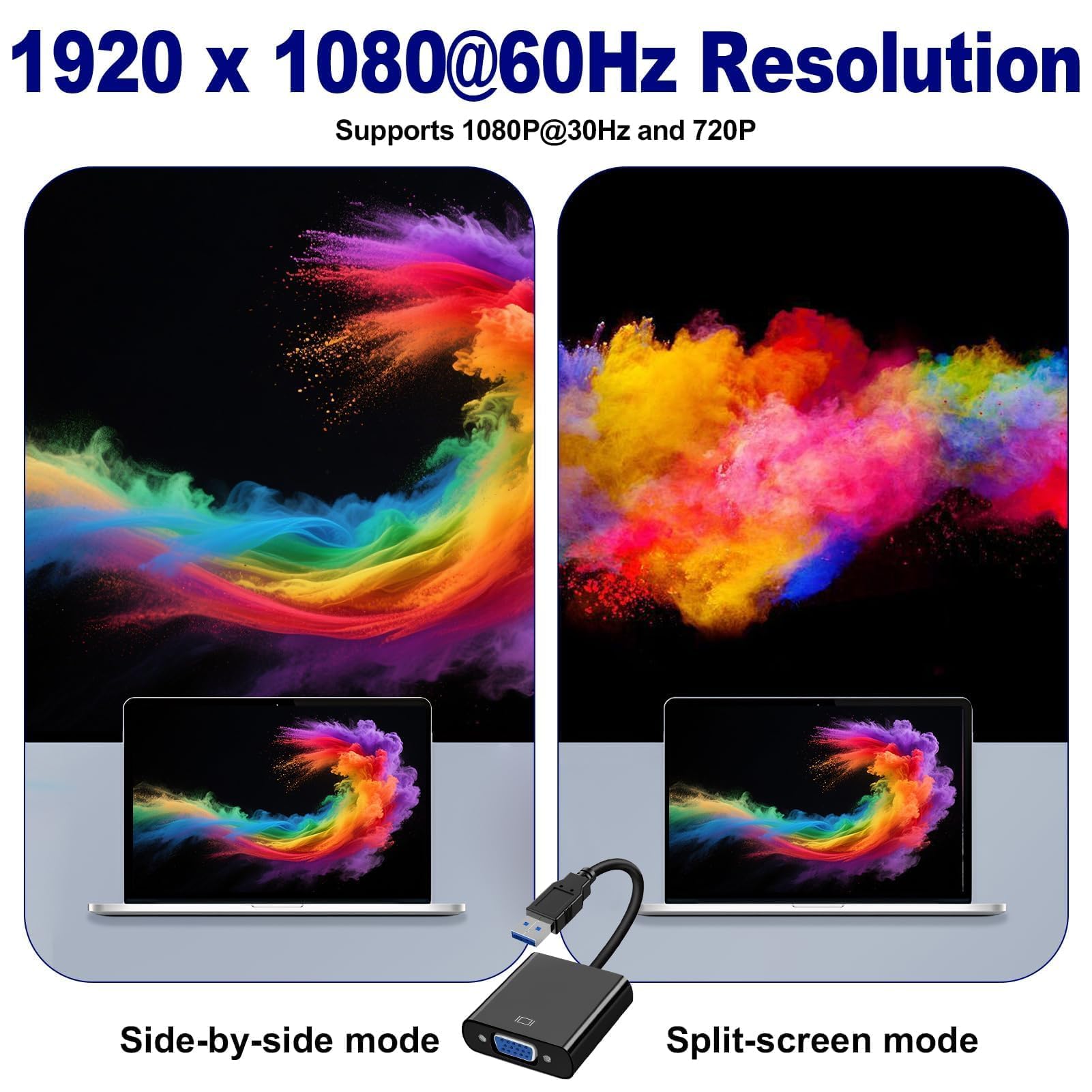 Adaptateur USB 3.0 vers VGA avec Driver Externe, Convertisseur Vidéo HD 1080p, Multi écrans pour PC, Ordinateur Portable, TV HDTV, Moniteur VGA, Projecteur, pour Windows XP/8/8.1/10/11