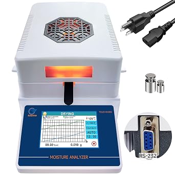 50gx0.001g 180C Lab Halogen Moisture Analyzer 0.01% Readability Touch Screen Moisture Balances, Moisture Content Meter, Moisture Tester for Wood Grain Food Plants 3 Drying Modes RS232 Ports