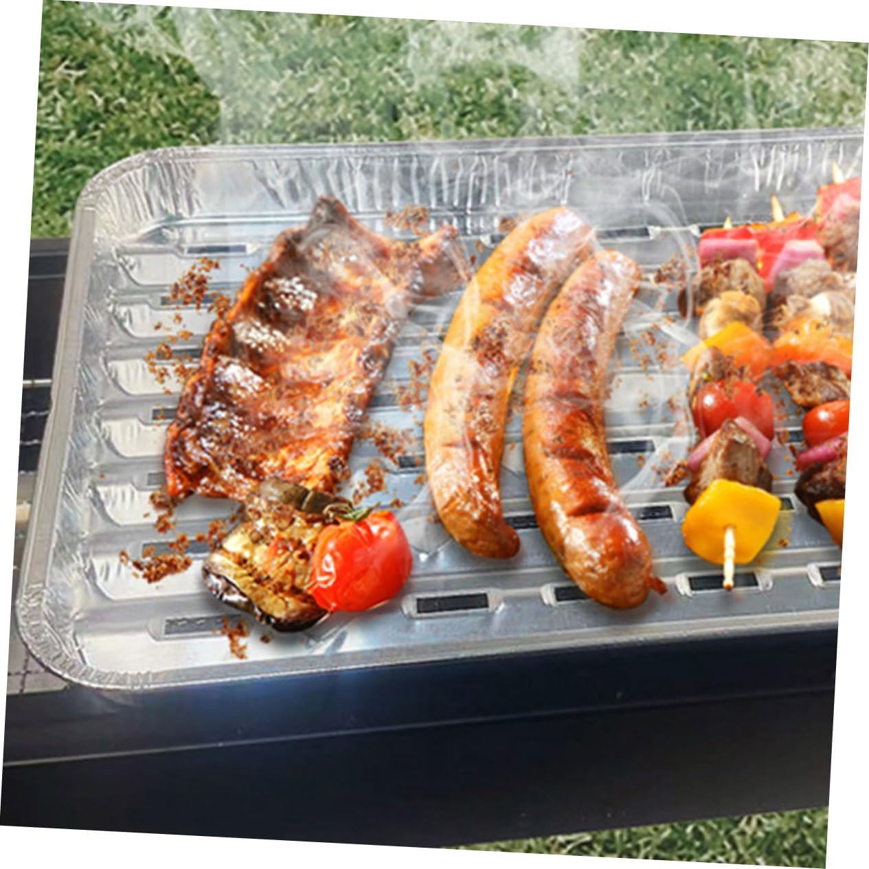 10pcs Barbecue Grill Accessories Foil Pans Lids Foil Pan for Baking Roasting Outdoor Camping