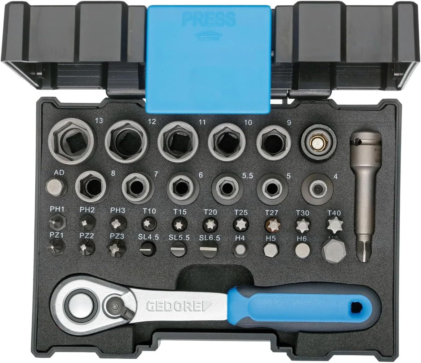 666-U-20 1/4-Inch Socket Wrench Set - Blue/Silver (35-Piece)