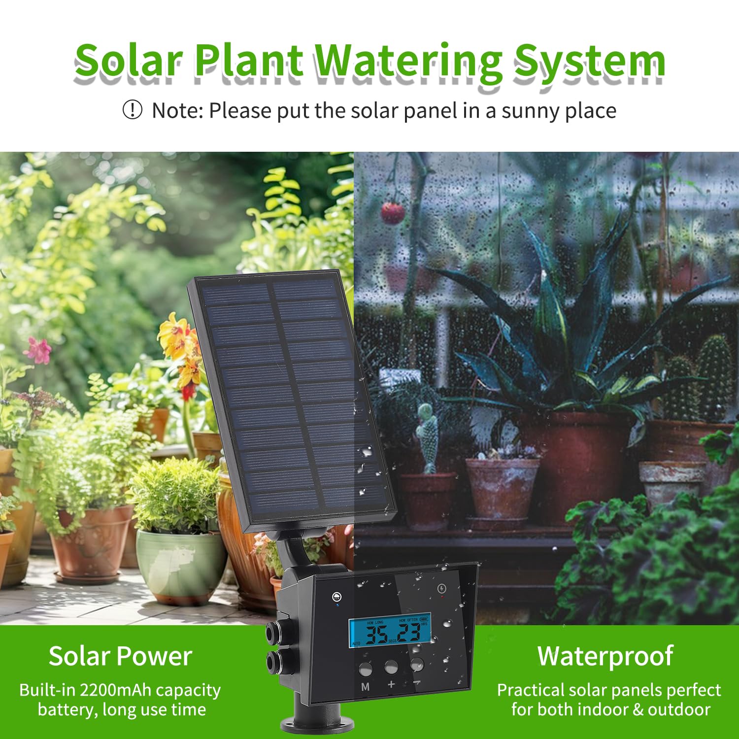 Sistema di irrigazione a goccia solare, sistema di irrigazione automatico per giardinaggio all'aperto, batteria 2200 mA e funzione di rilevamento pioggia, per cortili, balconi, giardini, 10