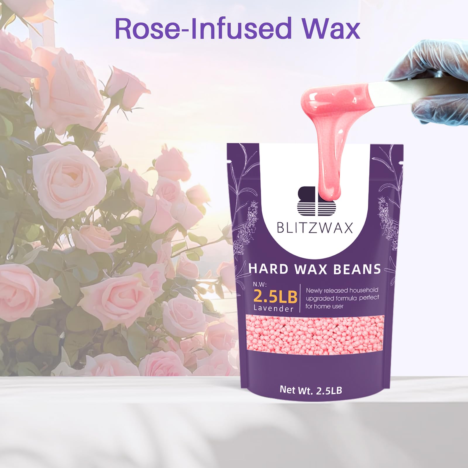 BLITZWAX 1,1 kg di perle di cera dura per depilazione rosa ceretta fagioli per pelle sensibile, viso, sopracciglia, brasiliana, gambe e bikini – con 2 bastoncini di silicone, detergente pre-cera e