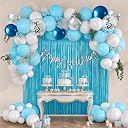 Party Propz Pastel Blue Birthday Decoration Kit - 53 Pcs White, Blue and Silver Birthday Decoration Kit for Boys, Girls, Metallic Shiny Balloon Arch, Pastel Fringe Curtain, Birthday Banner (Cardstock) gallery image