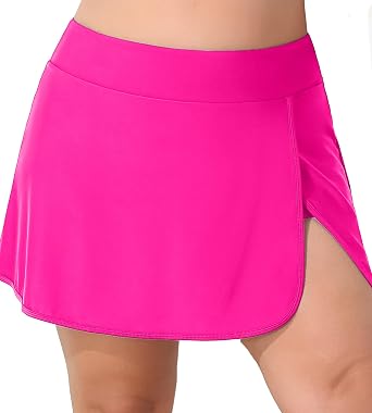 ANFILIA Women Plus Size Swim Skirt Tummy Control Split Swimsuit Bottom High Waisted Swim Suit Skirt with Pockets
