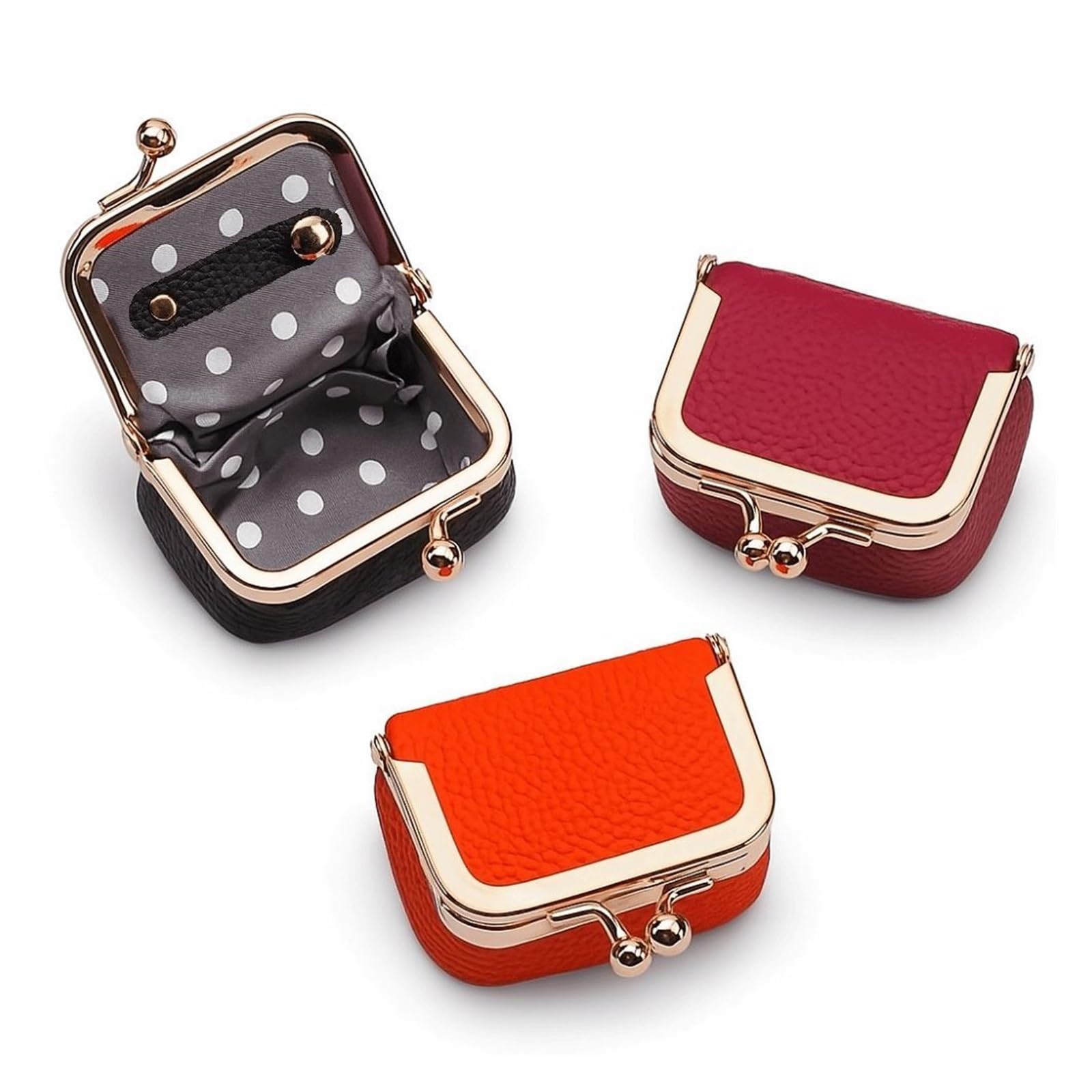 Monedero de Cuero Genuino con Cierre de Beso, Bolso Cuadrado de Cuero de Color sólido for joyería, Mini Bolso Multifuncional for artículos pequeños