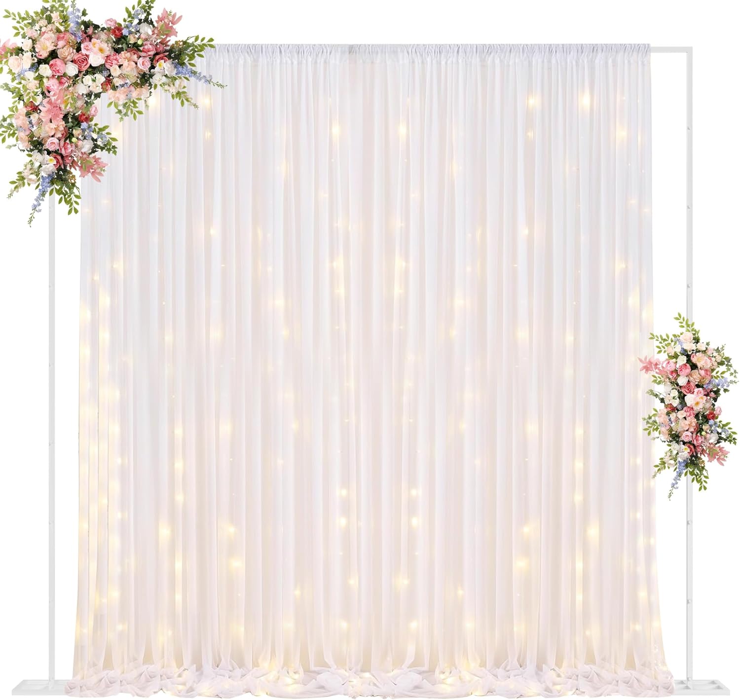 Fomcet 10FT x 10FT Backdrop Stand Heavy Duty with Base, White Portable Adjustable Pipe and Drape Backdrop Stand Kit, Square Metal Arch Party Frame for Wedding Birthday Parties Banquet Decorations