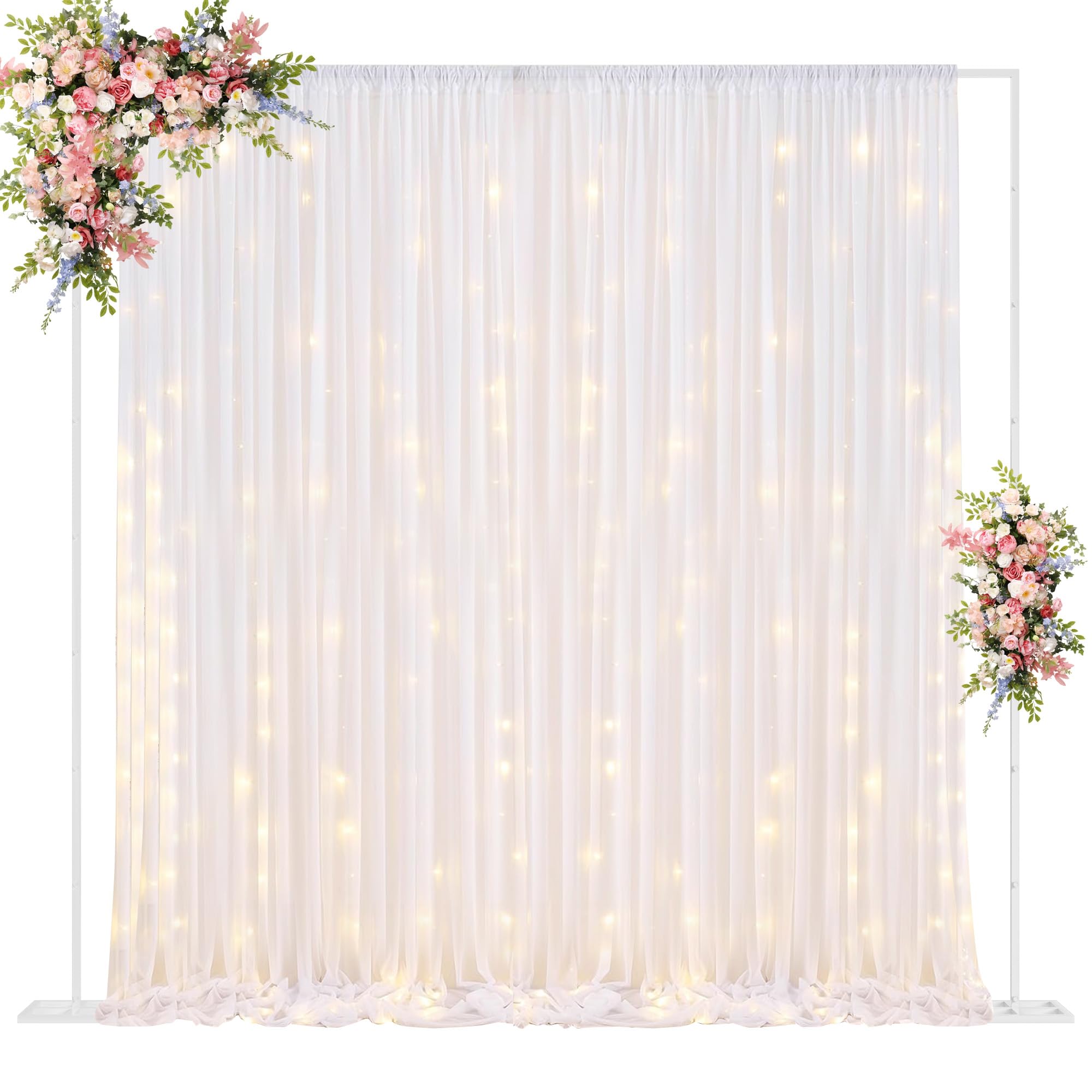 Photo 1 of Fomcet 10FT x 10FT Backdrop Stand Heavy Duty with Base, White Portable Adjustable Pipe and Drape Backdrop Stand Kit, Square Metal Arch Party Frame for Wedding Birthday Parties Banquet Decorations