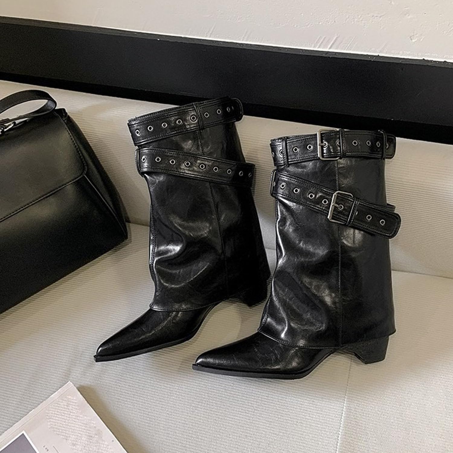 Damen Stiefel Mit Absatz Western Wadenstiefel Echtleder