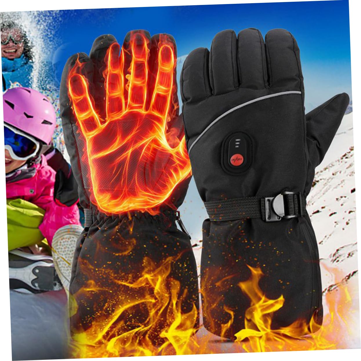 Guantes De Esquí Eléctricos Térmicos para Hombre Resistentes Al Viento Impermeables para Esquí Invierno Cálidos y Recargables para Exteriores