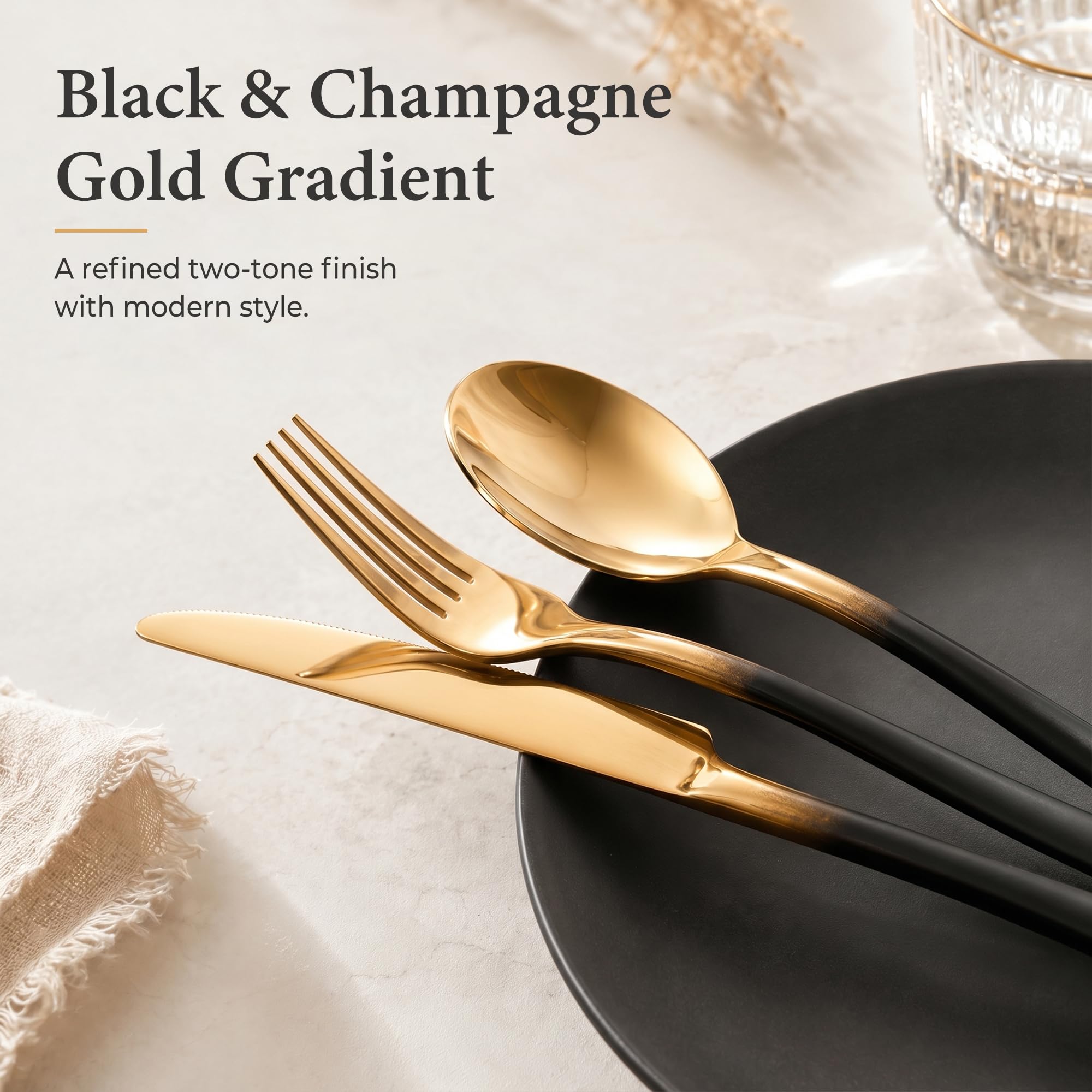 Silverware Set for 4 Black Gold 20 Piece Fancy Flatware Set Stainless Steel — Amazon image 4