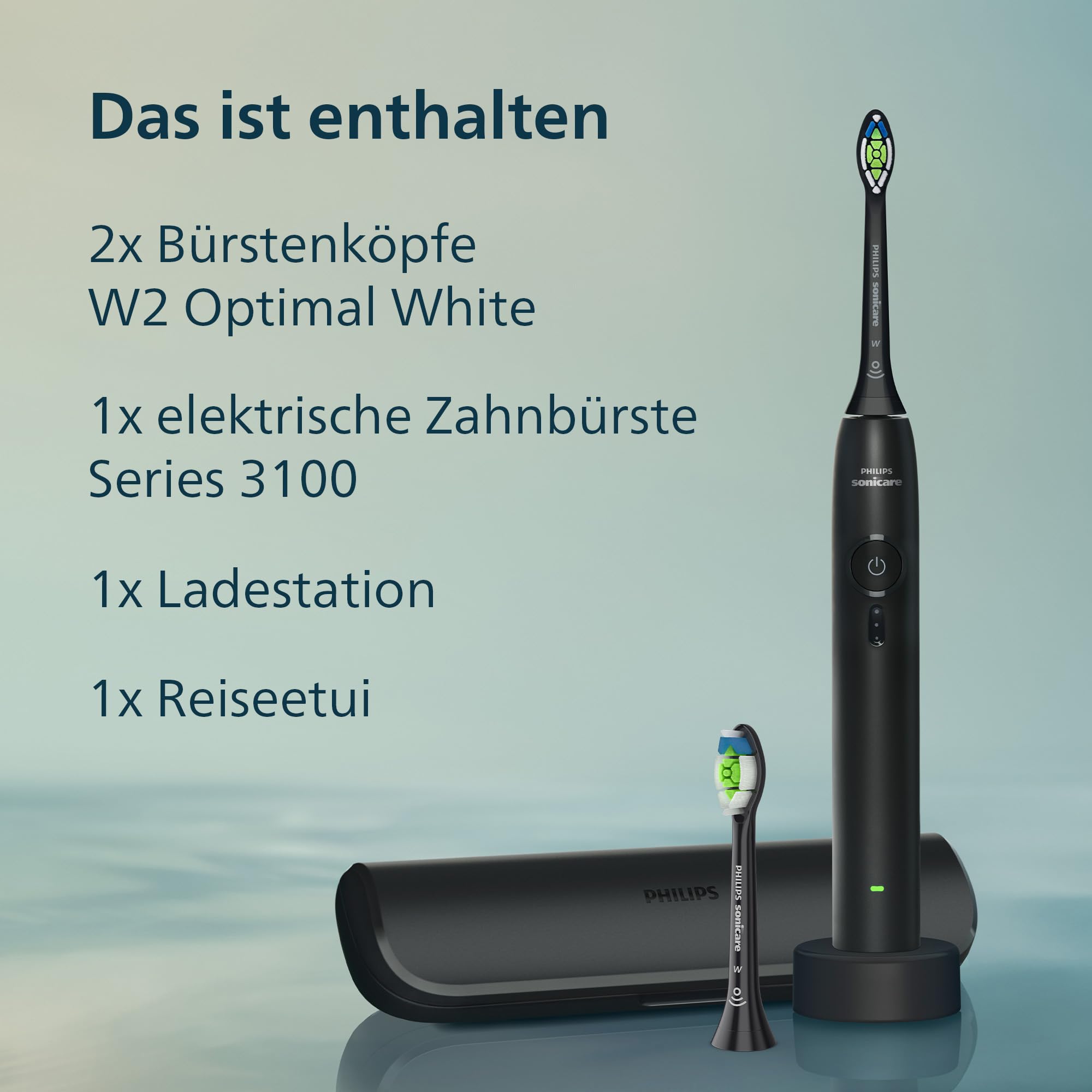 Philips Sonicare Series 3100 Elektrische Zahnbürste – Schallzahnbürste mit Drucksensor, 3 Intensitätsstufen, EasyStart, SmarTimer, 14 Tage Laufzeit, Reiseetui, Schwarz, HX4034/22, [Neu]